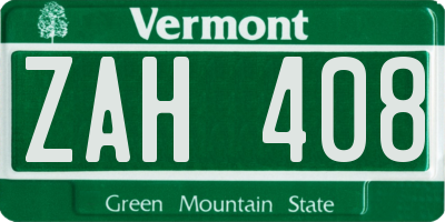 VT license plate ZAH408
