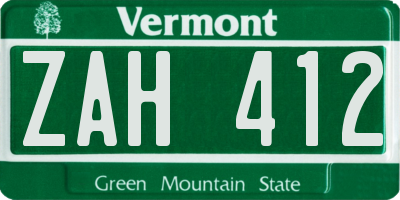 VT license plate ZAH412