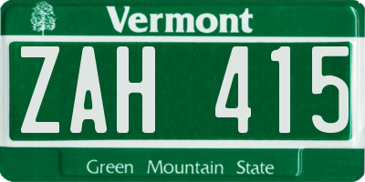 VT license plate ZAH415