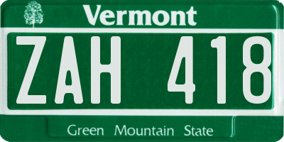 VT license plate ZAH418