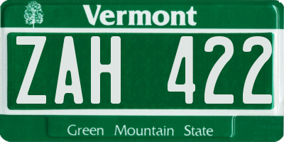 VT license plate ZAH422