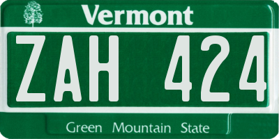 VT license plate ZAH424