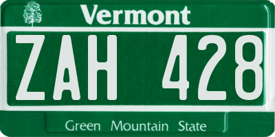 VT license plate ZAH428