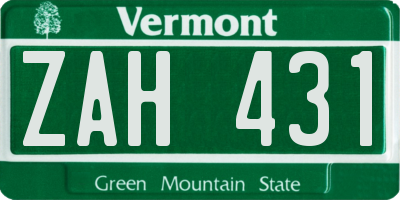 VT license plate ZAH431