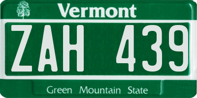 VT license plate ZAH439