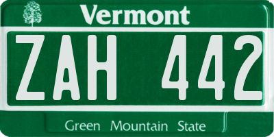 VT license plate ZAH442