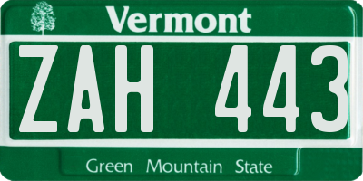 VT license plate ZAH443