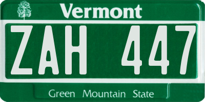 VT license plate ZAH447