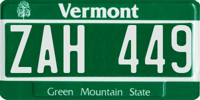 VT license plate ZAH449