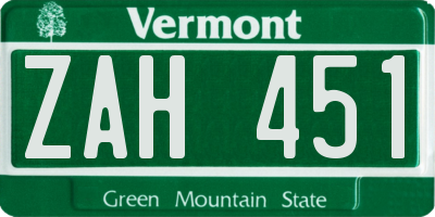 VT license plate ZAH451