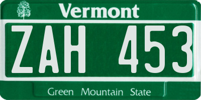 VT license plate ZAH453