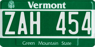 VT license plate ZAH454