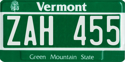 VT license plate ZAH455