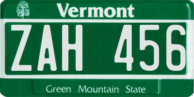 VT license plate ZAH456