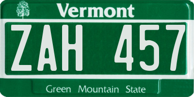 VT license plate ZAH457