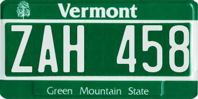 VT license plate ZAH458