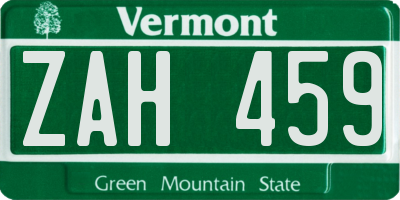 VT license plate ZAH459