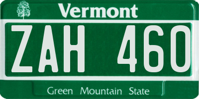 VT license plate ZAH460