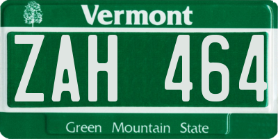 VT license plate ZAH464