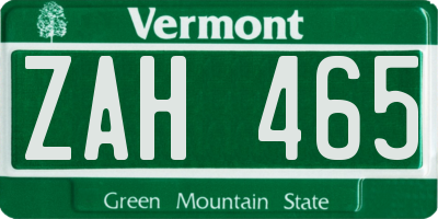 VT license plate ZAH465