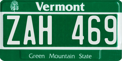 VT license plate ZAH469