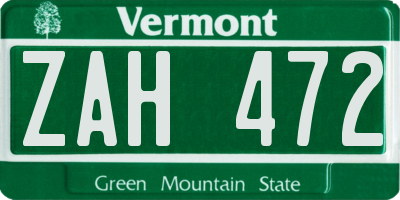 VT license plate ZAH472
