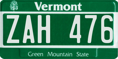 VT license plate ZAH476