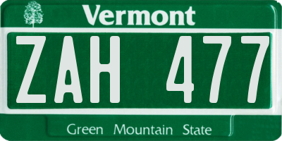 VT license plate ZAH477