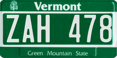 VT license plate ZAH478