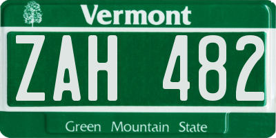VT license plate ZAH482