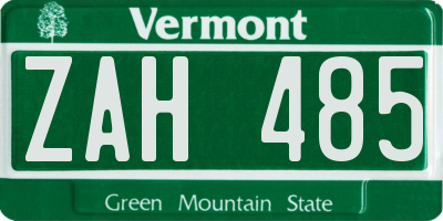 VT license plate ZAH485