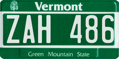 VT license plate ZAH486