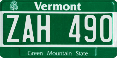 VT license plate ZAH490