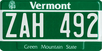 VT license plate ZAH492
