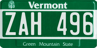 VT license plate ZAH496