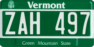 VT license plate ZAH497
