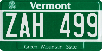 VT license plate ZAH499