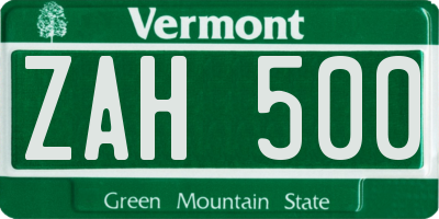 VT license plate ZAH500