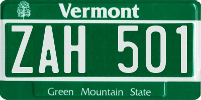 VT license plate ZAH501