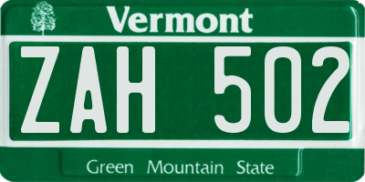 VT license plate ZAH502