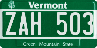 VT license plate ZAH503