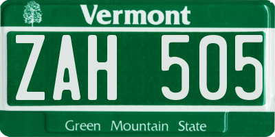 VT license plate ZAH505