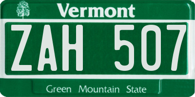 VT license plate ZAH507