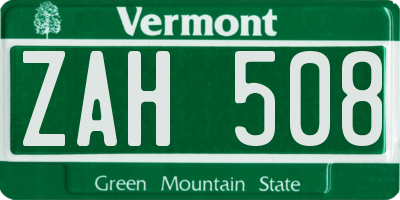 VT license plate ZAH508