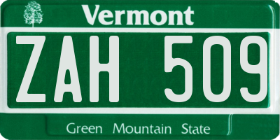 VT license plate ZAH509