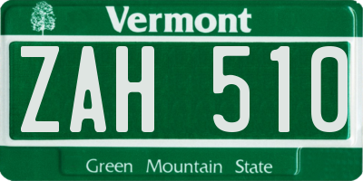 VT license plate ZAH510