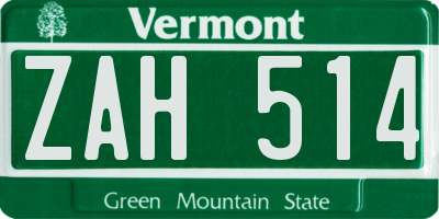 VT license plate ZAH514
