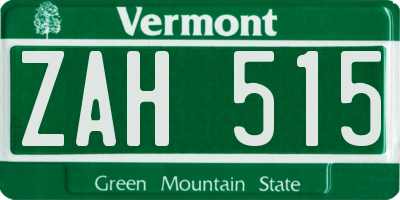 VT license plate ZAH515