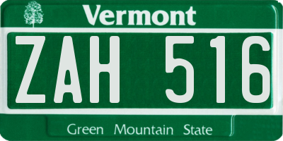 VT license plate ZAH516