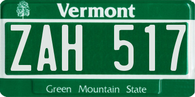VT license plate ZAH517